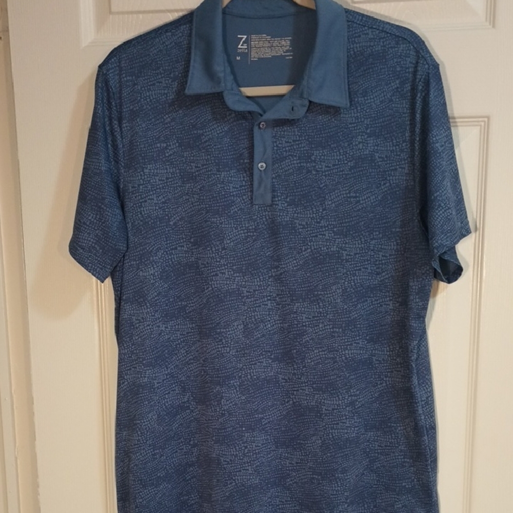 ZELLA BLUE POLO EXERCISE SHIRT WICKING COOLING SHORT SLEEVE SMOOTH M